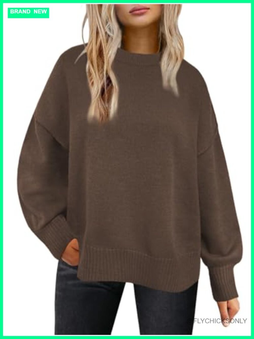 Oversized Crewneck Pullover Sweater Loose Fit Long Sleeve Tunic Top